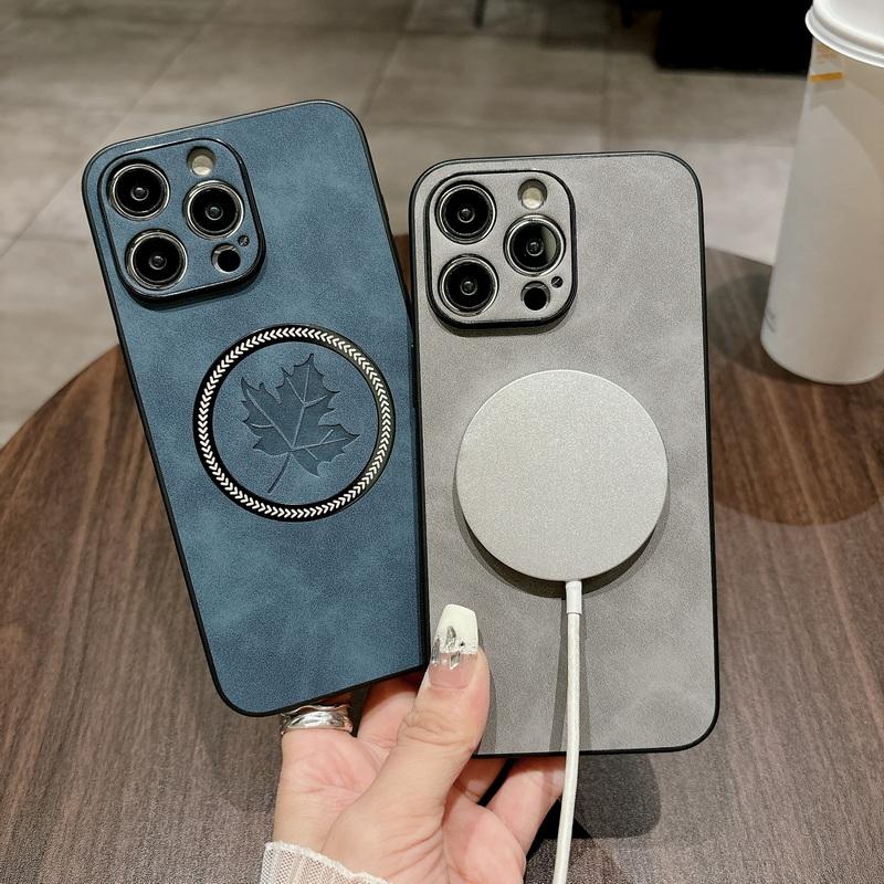 Lambskin Maple Leaf Phone Shell For iPhone 16 15 14 13 Pro Max 12 Pro 11 XS XR 8 7 Plus Magnetic Shockproof Luxury Leather Slim for Magsafe Case Cover
