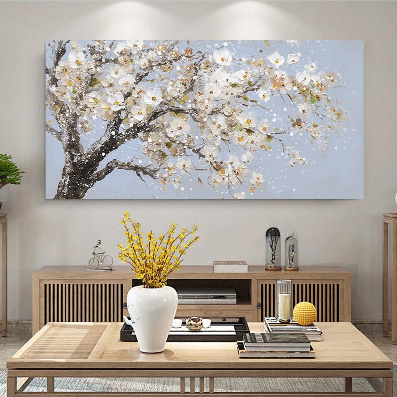 Abstract Blooming White Flowers Tree Painting Print On Canvas Still Life Frameless Artworks Wall Art Poster Living Room Bedroom