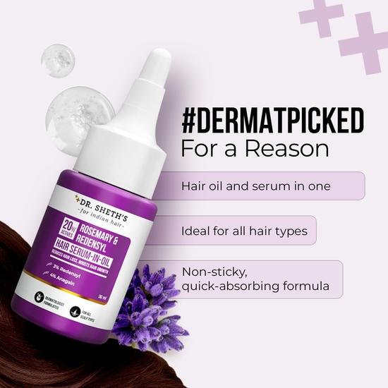 Dr. Sheth's Rosemary & Redensyl Hair Serum-In-Oil|Boosts Hair Growth & Reduce Hair Fall| With 20% Hair Growth Actives 3% Redensyl,50G|Unisex|30 Ml