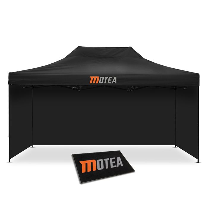 Set pavillon pliable - Tourtecs - 3x4,5 m - 4 parois incluses - Tapis moto GM1