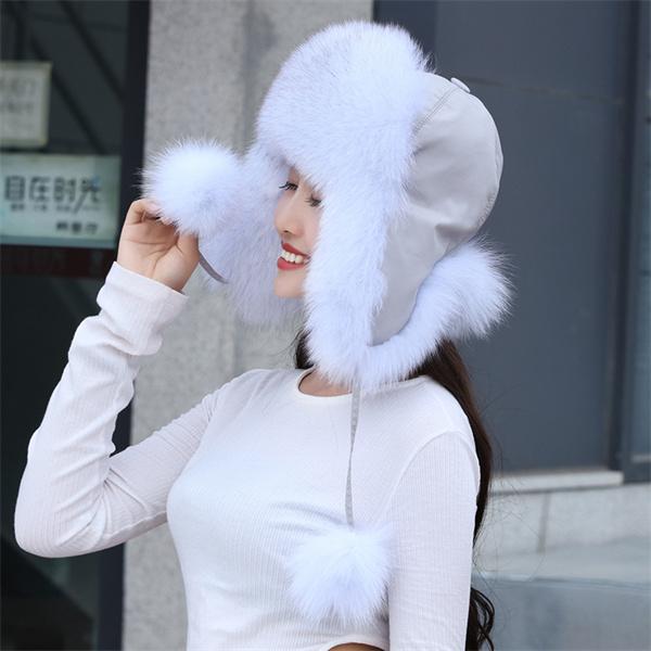 New 100% Real Fox Fur Hats Women's Russian Ushanka Aviator Trapper Snow Skiing Hat Caps  Winter Raccoon Fur Bomber Hat