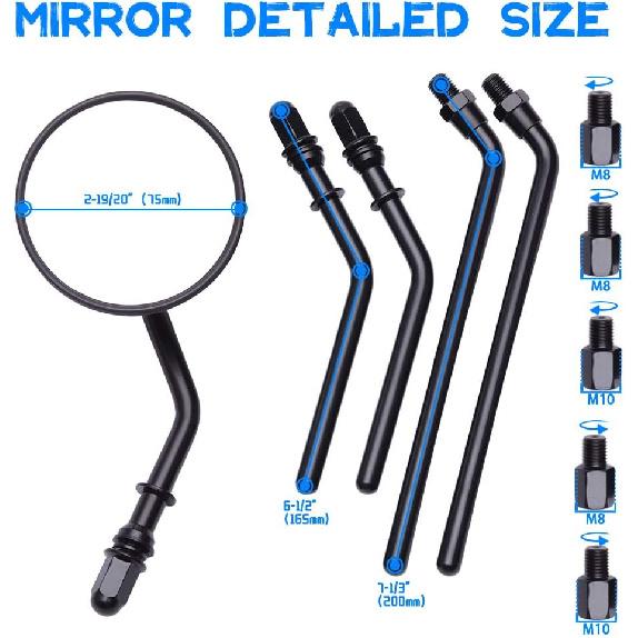 DREAMIZER 3" Motorcycle Handlebar Mirrors Black Round Rear View Side Mirrors Universal 8Mm 10Mm Compatible With Sportster 883 1200 Softail Dyna ATV