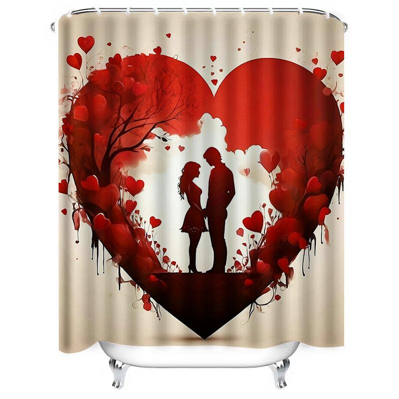 Romantic Heart Couple Artistic Waterproof Shower Curtain for Bathroom Decor, High-Quality Material and Easy to Clean