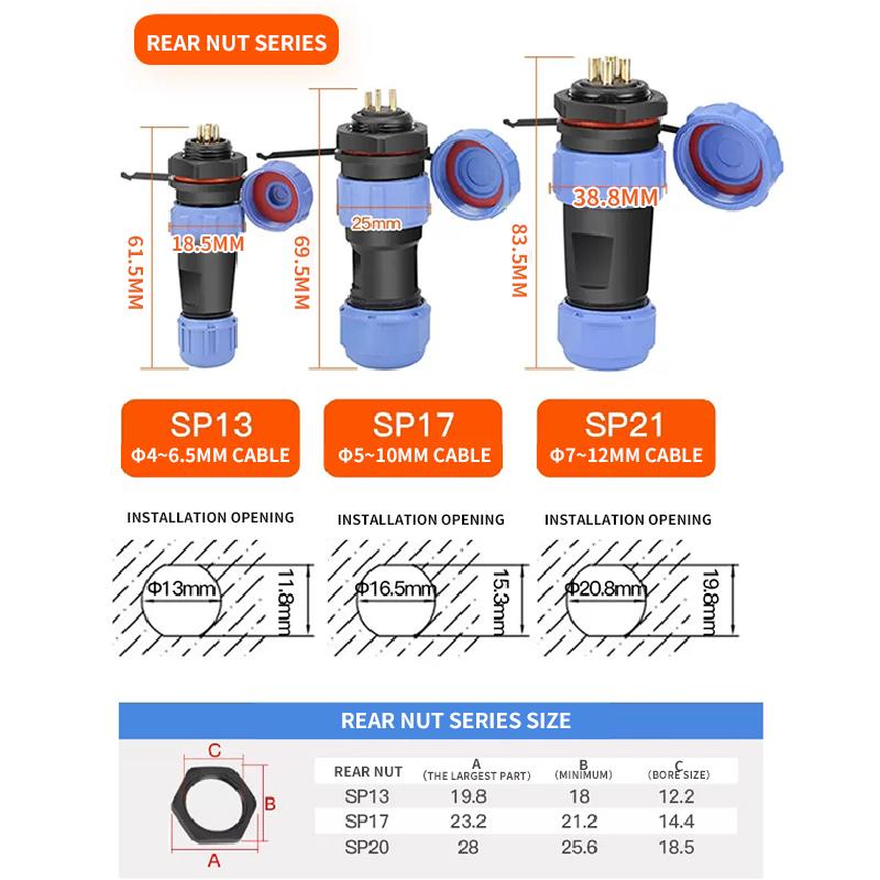 Waterproof Connector IP68 SP13 2/3/4/5/6/7/9PIN Male Plug & Female Socket Panel Mount Wire Cable Connector Aviation Plug