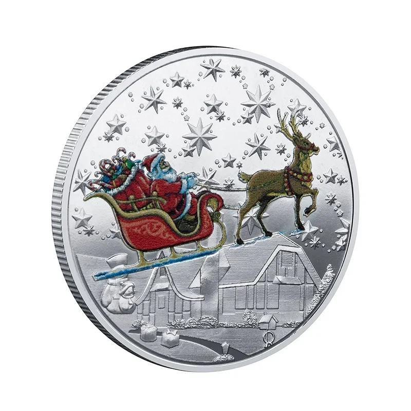 1Pcs Merry Christmas Plated Gold Coin Santa Claus Colorful Star Snow Collectible Coins Christmas Souvenirs