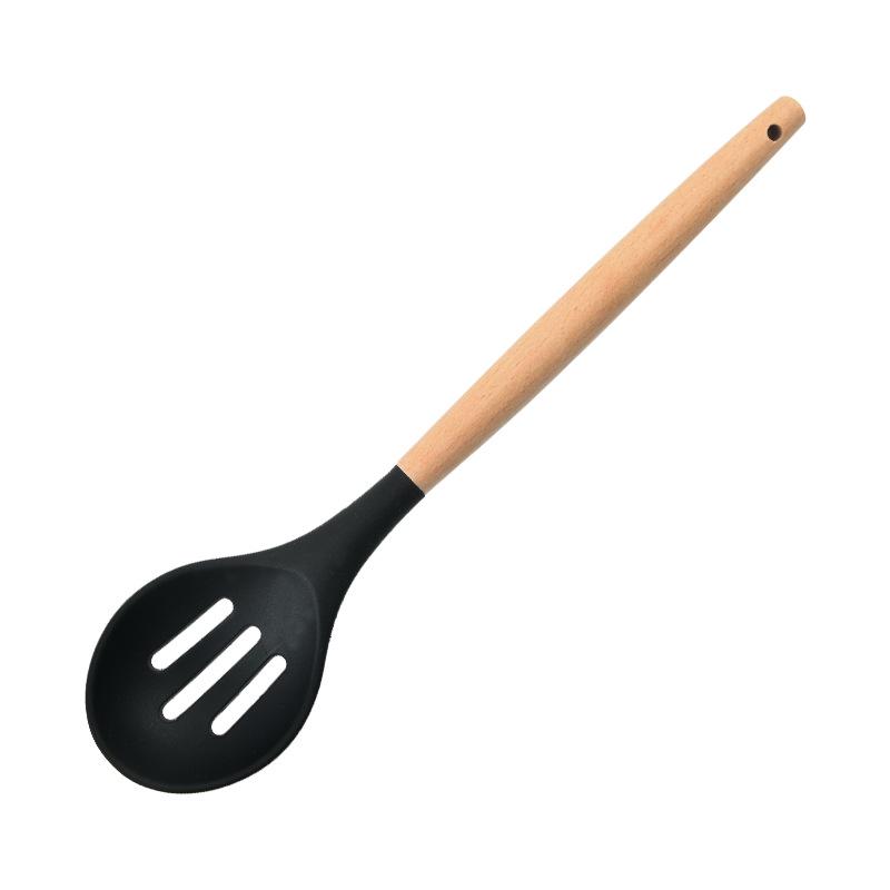 12-Piece Silicone Kitchen Utensil Set with Wooden Handles and Storage Container