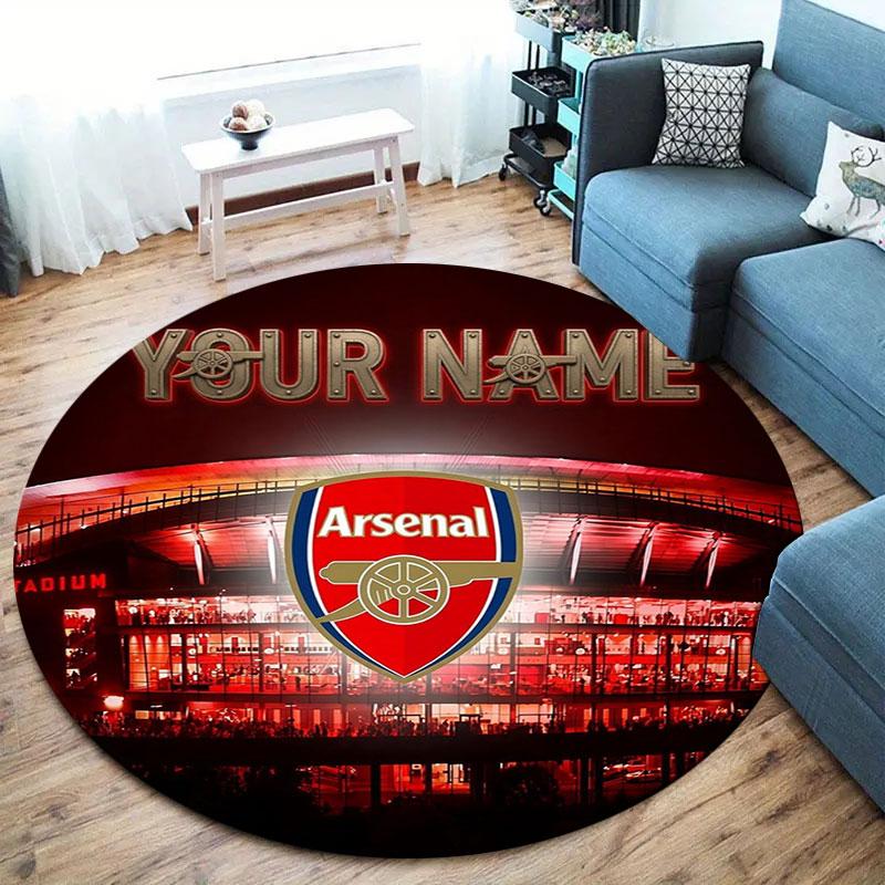 Arsenal F Benutzerdefinierter Name Runder Teppich, Teppich für Wohnzimmer Schlafzimmer Sofa Spielzimmer Dekoration, Rutschfeste Fußmatte