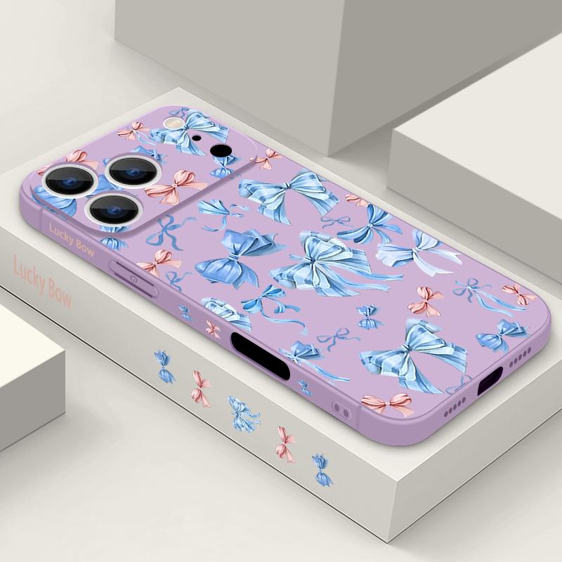 

Bowknots Pattern Lanyard Phone Case For iPhone Air 17 16 15 Pro Max 14 13 17 Pro 16e Shockproof TPU Silicone Soft Cover iPhone 11 фиолетовый