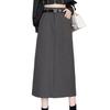 2024 Spring & Autumn High-Waist Slimming A-Line Midi Skirt - Black Versatile Split Skirt