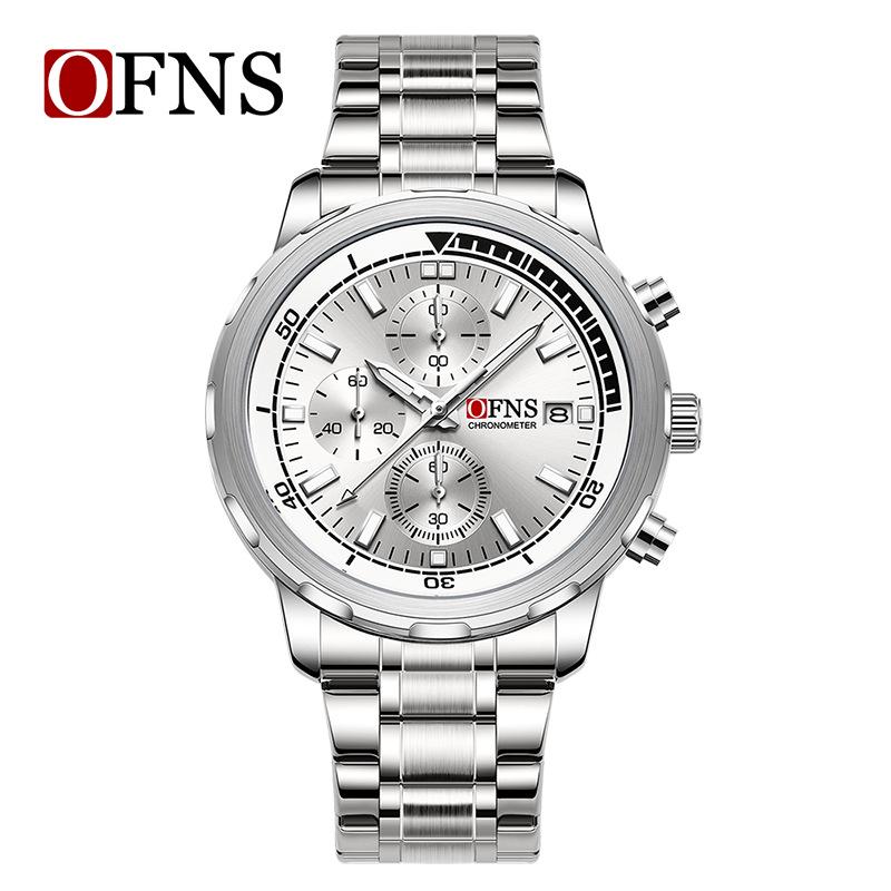 OFNS Men's Fashionable Multi-Functional Luminous Six-Needle Quartz Watch with Calendar and Waterproof Timer