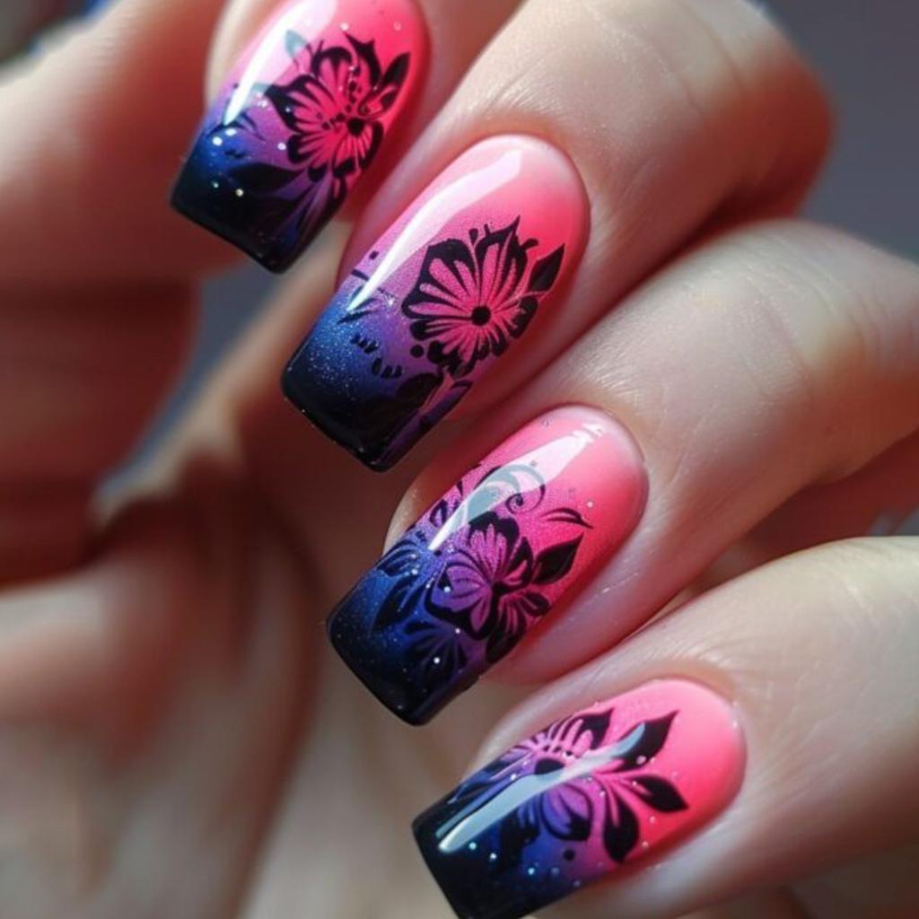 24Pcs Medium Coffin Press On Nails French Tips With Fairy Flower Charms