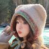 Fashion Bear Ear Knitted Woolen Hat Windproof Thickened Beanies Cap Keep Warm Ear Protection Cap for Women