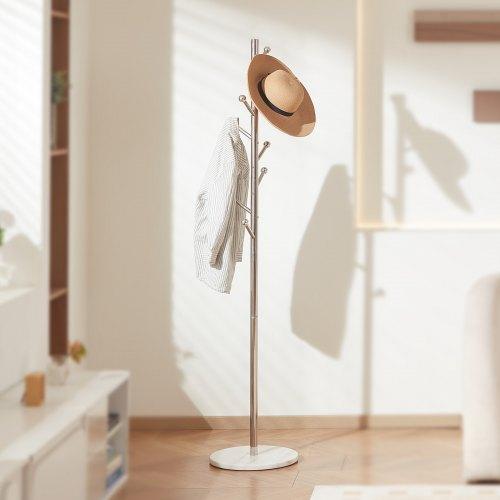 VEVOR Coat Rack, Freestanding Coats Rack Stand with Stable Marble Base & 8 Hooks, Free Standing Hall Coat Tree for Entryway, Bedroom, Office