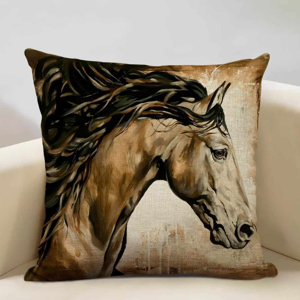 Farm Animals Horse Cushion Cover  45x45cm Linen Pillow Case Luxury Home Sofa Decoration Pillowcase Double-sided Printing