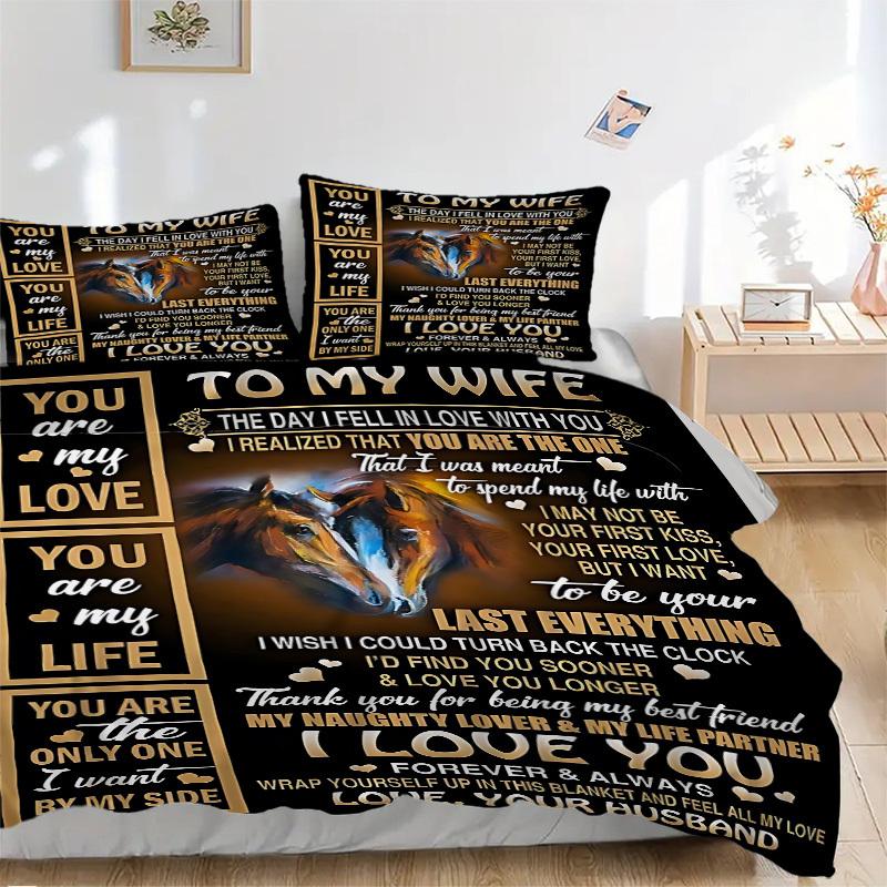 

3pcs Love Quotes for Wife Duvet Cover Set, Cover For Bedroom Guest Room (1 Duvet Cover + 2 Pillowcase, Without Quilt), yy250922219 135x200cm