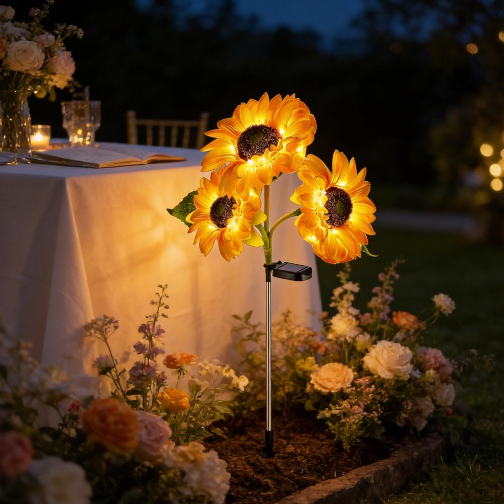 3 Heads LED Solar Simulation Sunflower Light Garden Yard Lawn Night Lights Landscape Lamp Home Decoration Christmas Flower Light