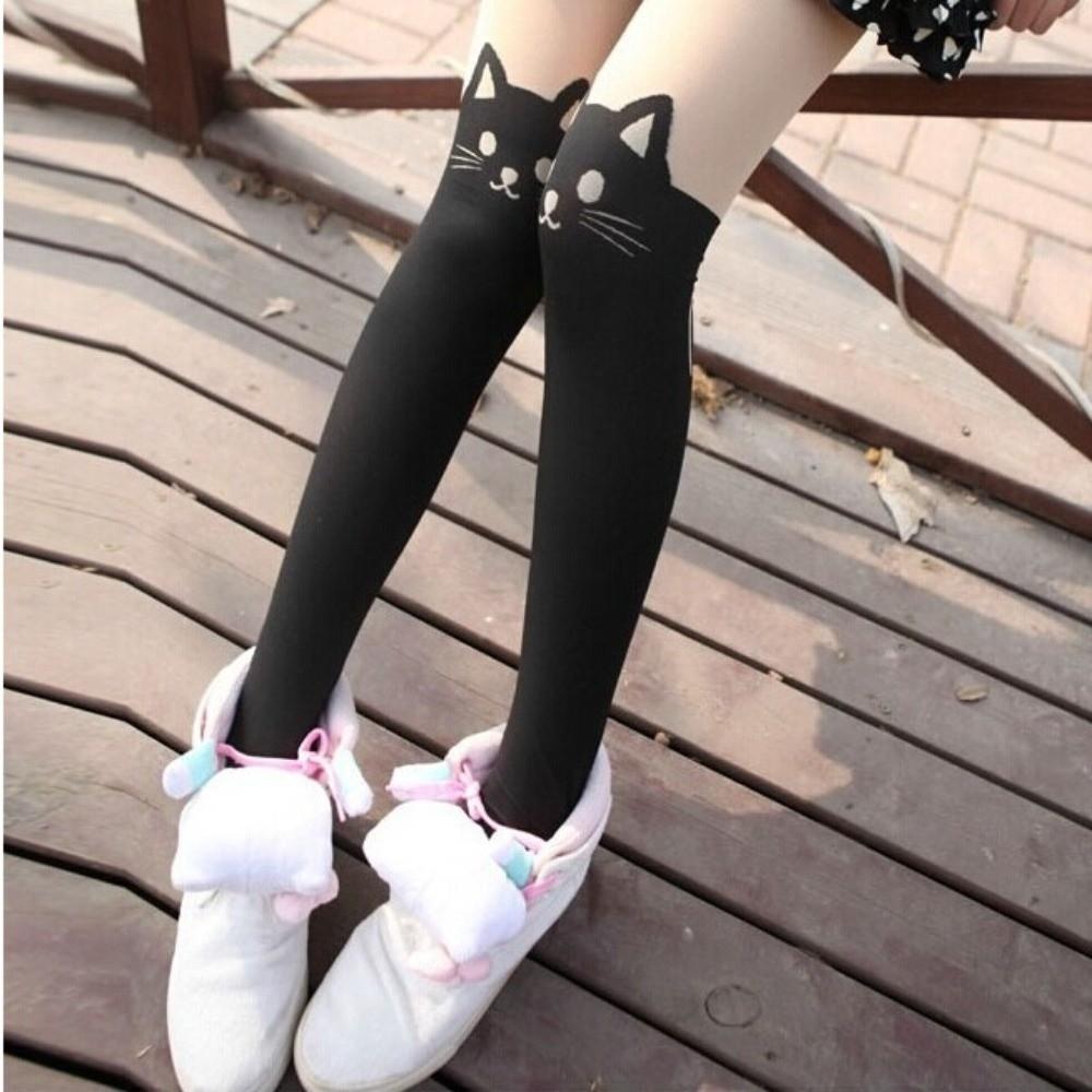 Romantic Cat Printed Socks Cute Thigh Socks Fashion Thigh High Over Knee Women