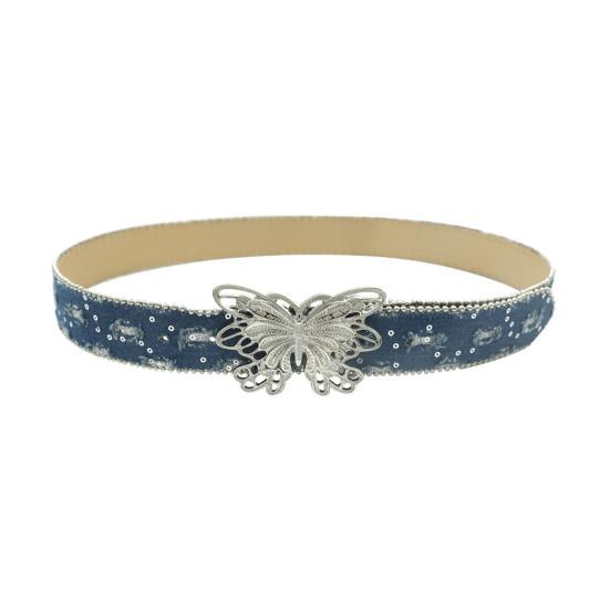 Women Wide Belt Solid Color Design Butterfly Buckle Versatile Belt