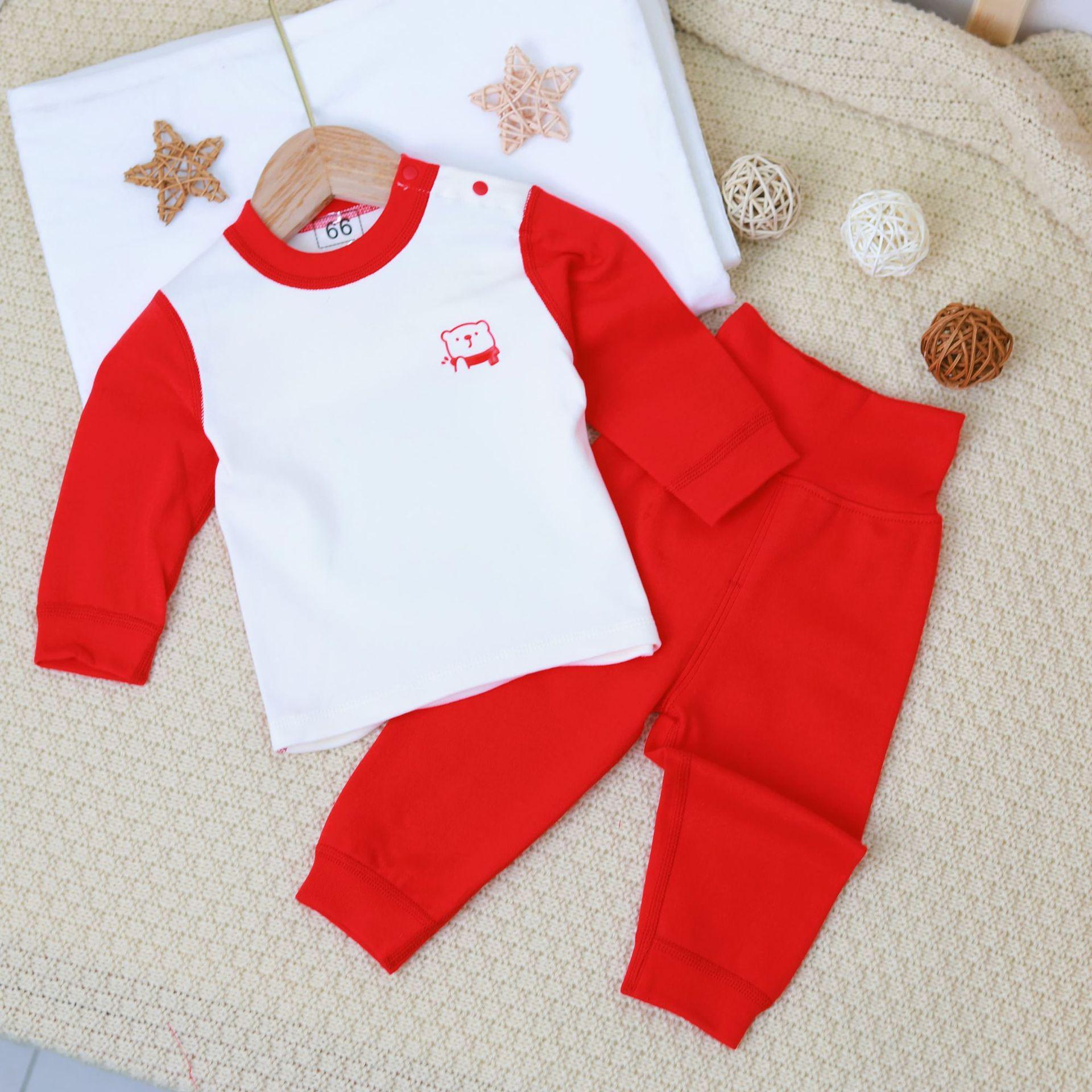 

Baby High Waist Red Autumn Clothing Set - Infant Belly Protection Home & New Year Outfit Size 80