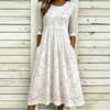 Women's Crew Neck Long Sleeve Loose Fit A-Line Midi Dress Casual 3D Floral Print