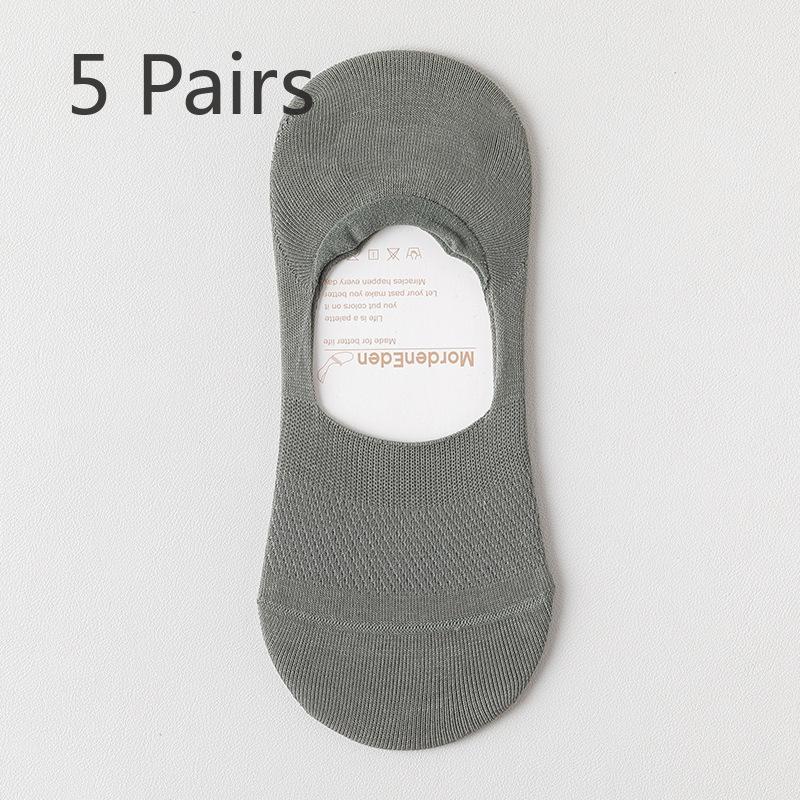 5 Pairs of Men's Summer Thin Cotton Odor-proof Invisible Non Slip Cotton Socks