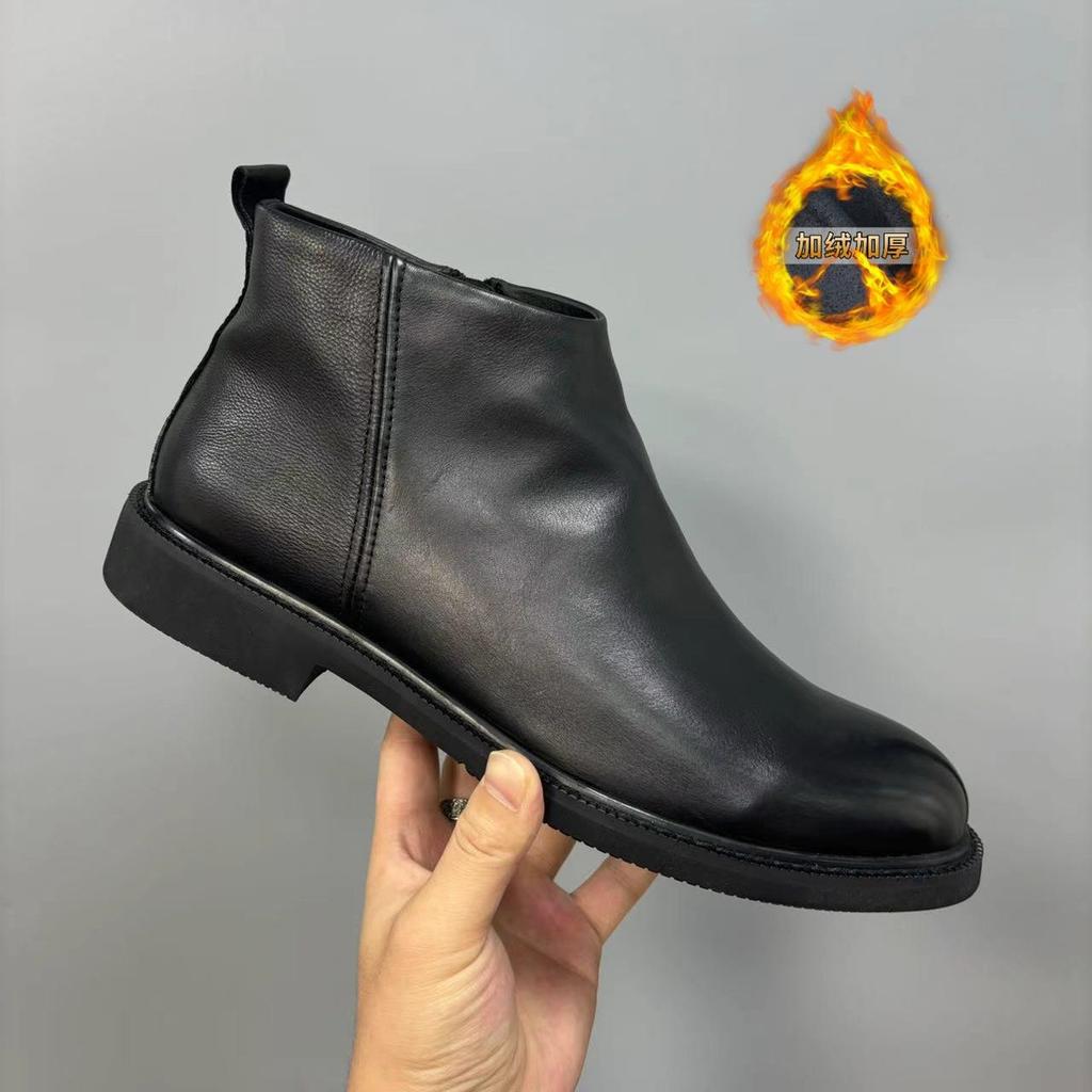 Winter cowhide velvet men's shoes 2025 new Martin boots cotton shoes high-top Chelsea men's velvet thermal leather shoes