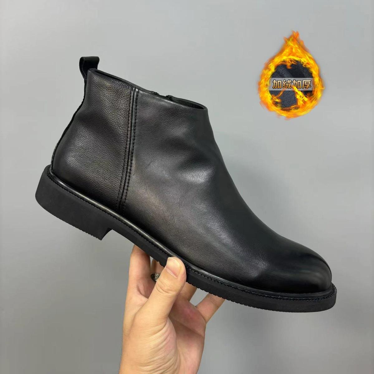 

Winter cowhide velvet men s shoes 2025 new Martin boots cotton shoes high-top Chelsea men s velvet thermal leather shoes 44