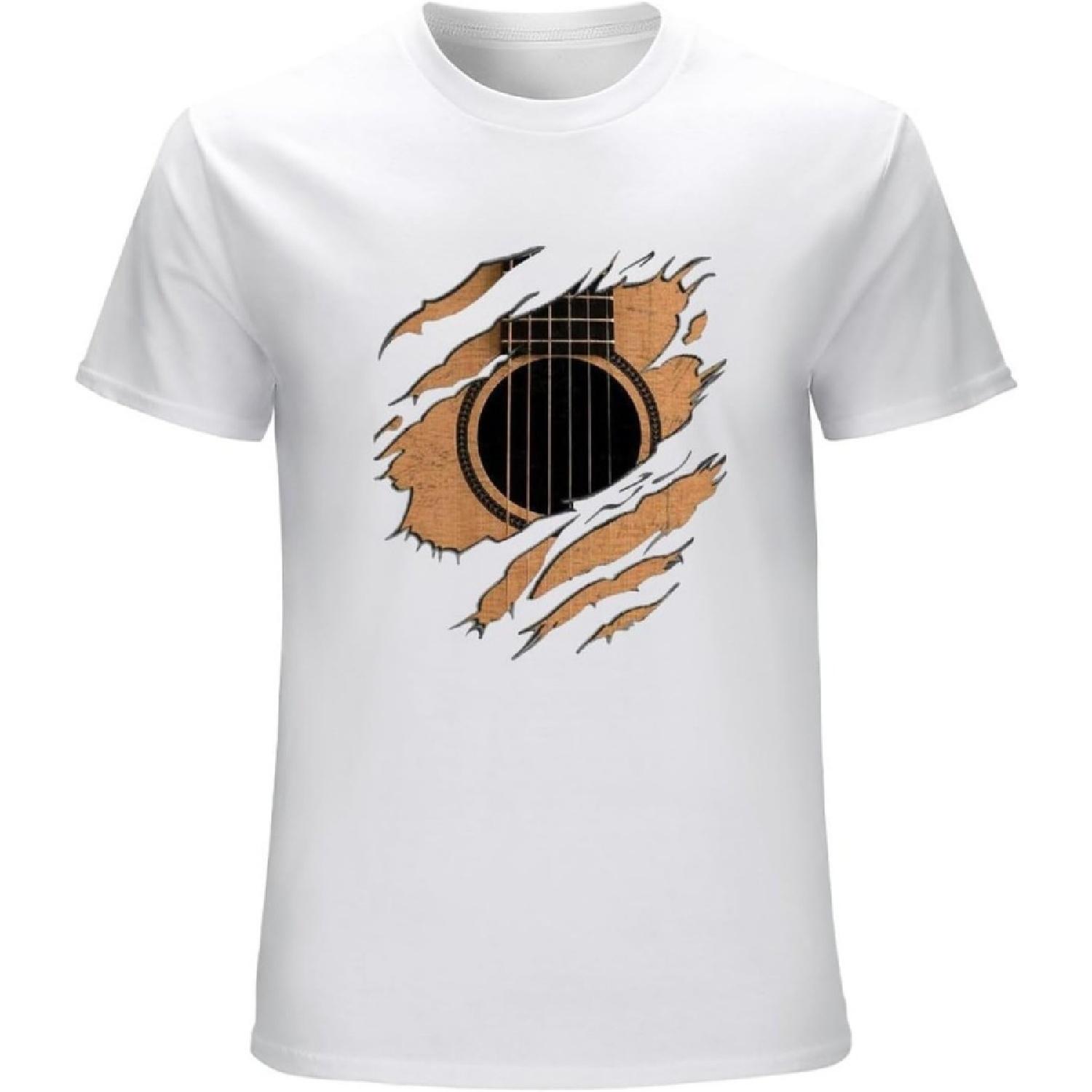 HAOTO Funny Guitar T-Shirt Wooden Guitar T-Shirt for Men White XXXXXL белый