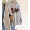 Grey Front Shoulder Hooded Sweater Women's Lazy Wind Loose Pullover Long Sleeve Top