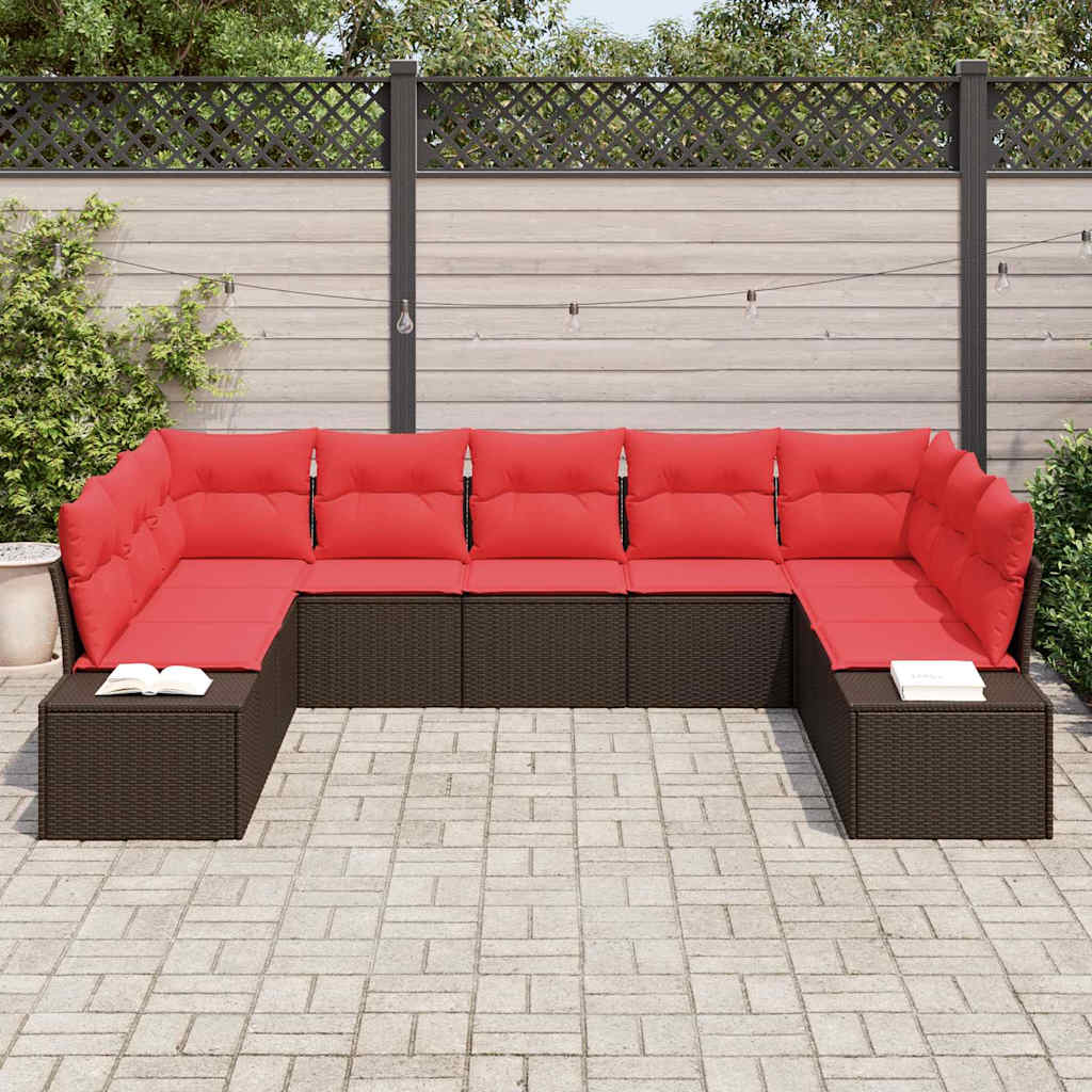 Garden Sofa Set 9 Pieces 8 Seater Brown and Red Poly Rattan