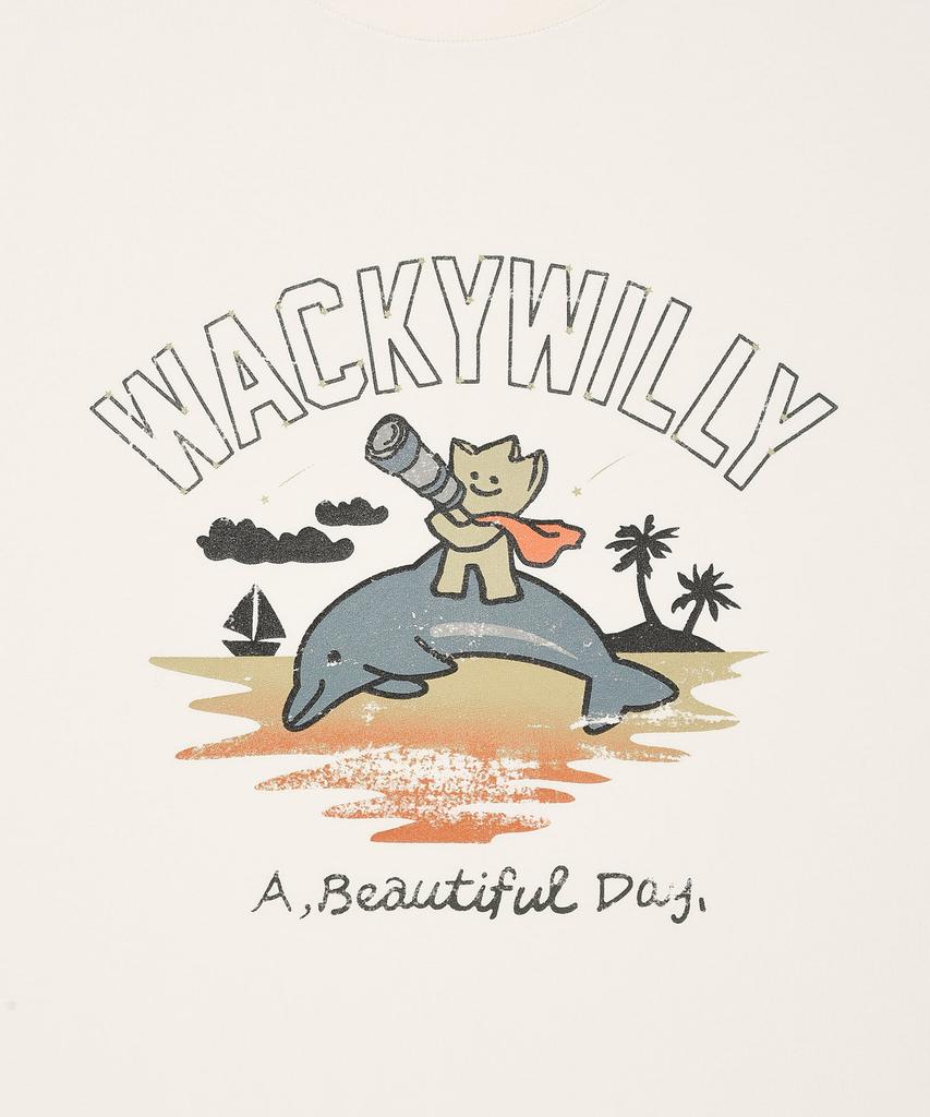 WACKY WILLY Kiki And Dolphin Graphic Short Sleeve T-Shirt Cream