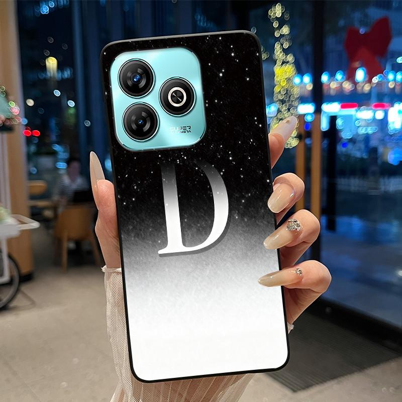 Lucky Letter Jelly Color Simple Phone Case For ZTE Blade A75 4G Soft Black Case ZTE Blade A75 4G Anti-scratch Cover