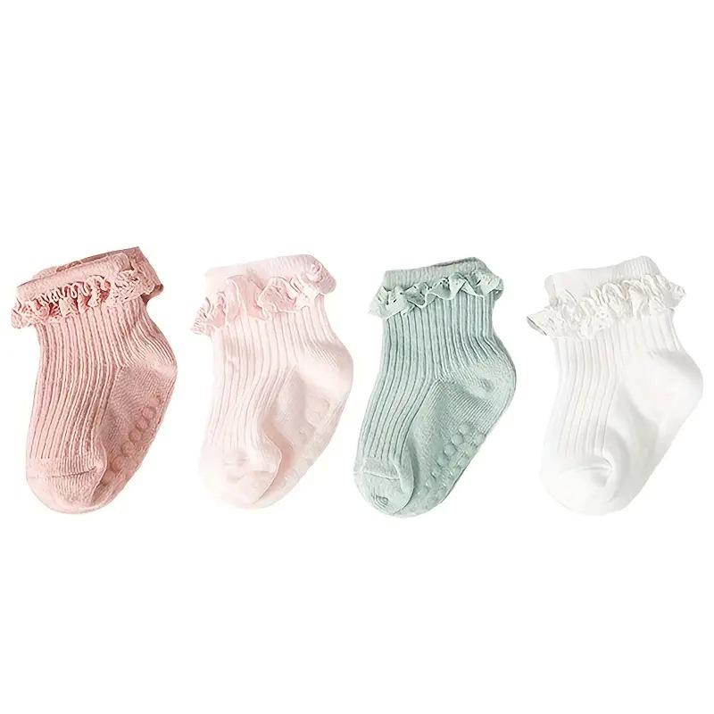 Spring Autumn Lace Dot Baby Cotton Socks for Newborn Girls - Non-Slip & Gentle Fit