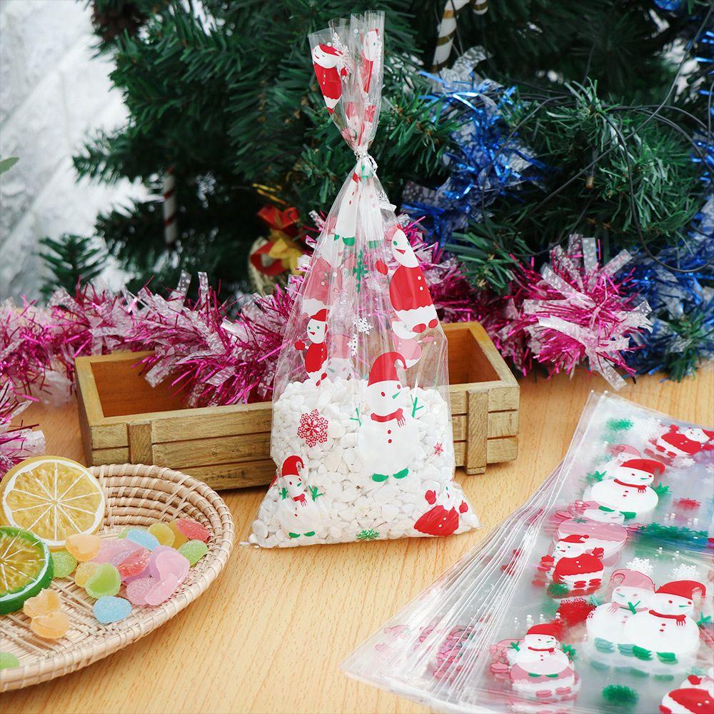 Merry Christmas Santa Claus Snowman Plastic Baking Packaging Xmas Candy Bags Snack Cookies Storage