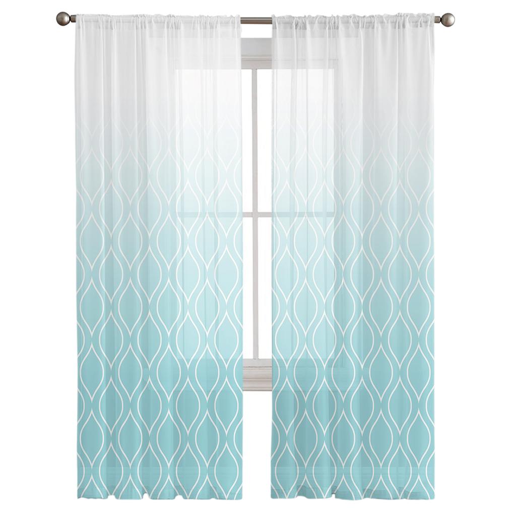 Blau Gradienten Fenster Vorhänge Sheer Chiffon Tüll Vorhang Hause Wohnzimmer Hintergrund Dekoration