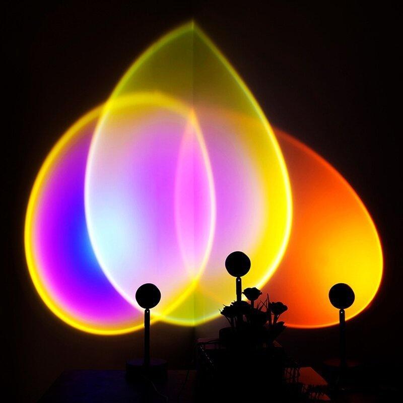 USB Sunset Rainbow Projector Atmosphere LED Night Light Home Coffee Shop Live Background Wall Decoration Projection Table Lamp