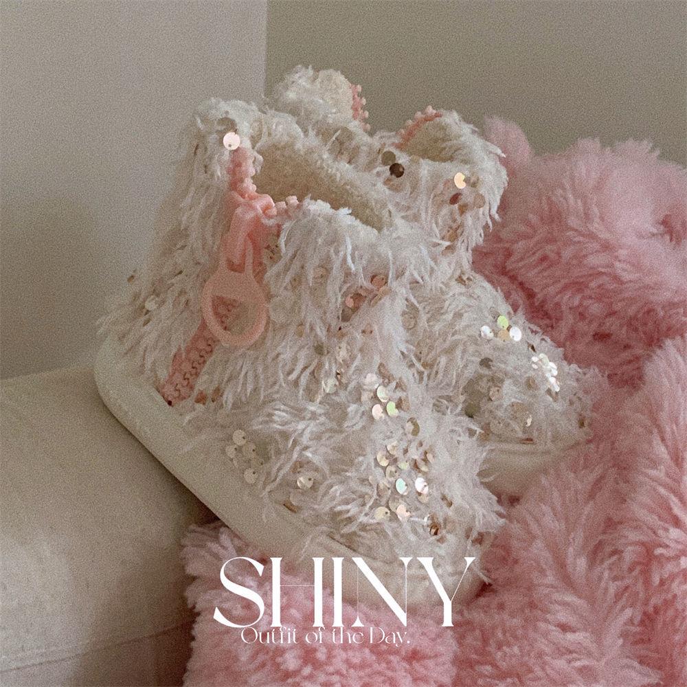 Fashion 2025 Winter Women Luxury Long Plush Warm Snow Boots Casual Shoes New Fur Feather Sequins Designer Ankle Boots Ladies Thick Shoes