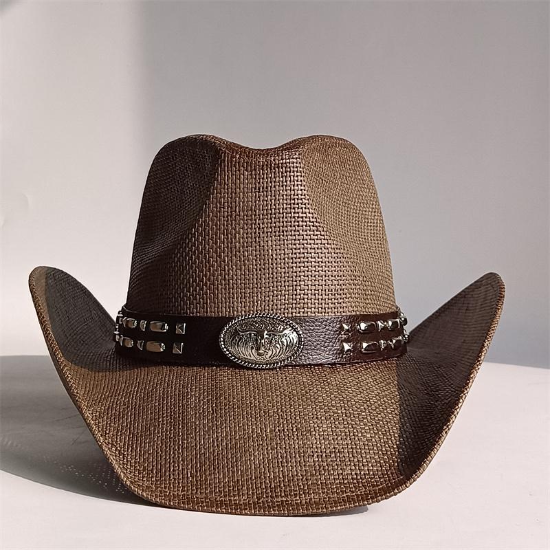 Westlicher Cowboy-Strohhut Bestickter Aufkleber 2026 Niedrigpreis-Ausverkauf Cowboyhut Sonnenhut Frühling/Sommer Breitkrempiger Hut Sombrero