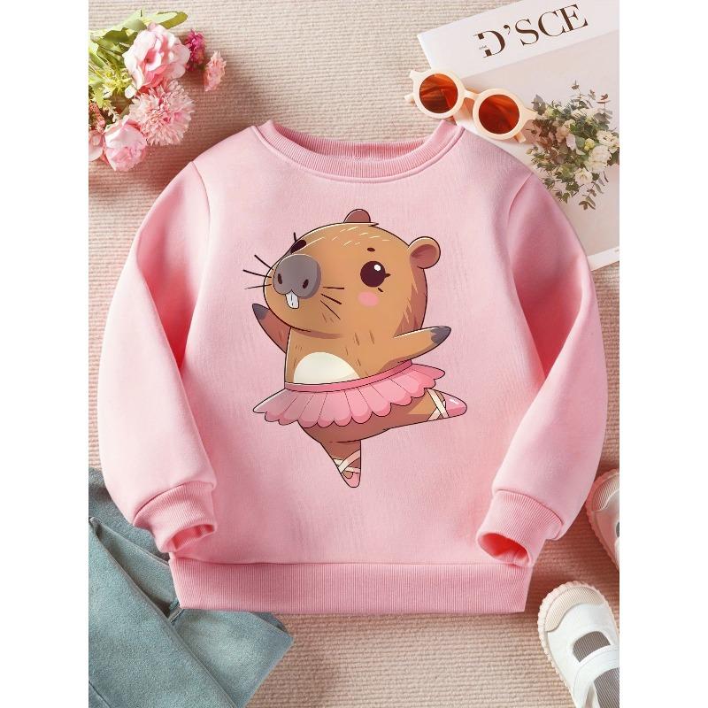 Kdis Crewneck Sweatshirt, Cute Ballet Capybara Print. Spring Autumn Tops