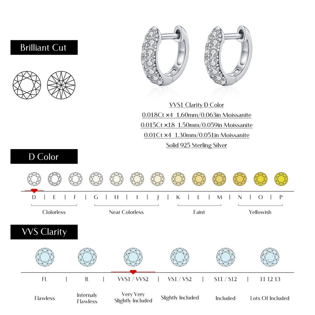 MODIAN D Sparkling Moissanite Circle Ear Buckle 925 Silver Classic Dating Hoop Earring For Women Fine Jewelry