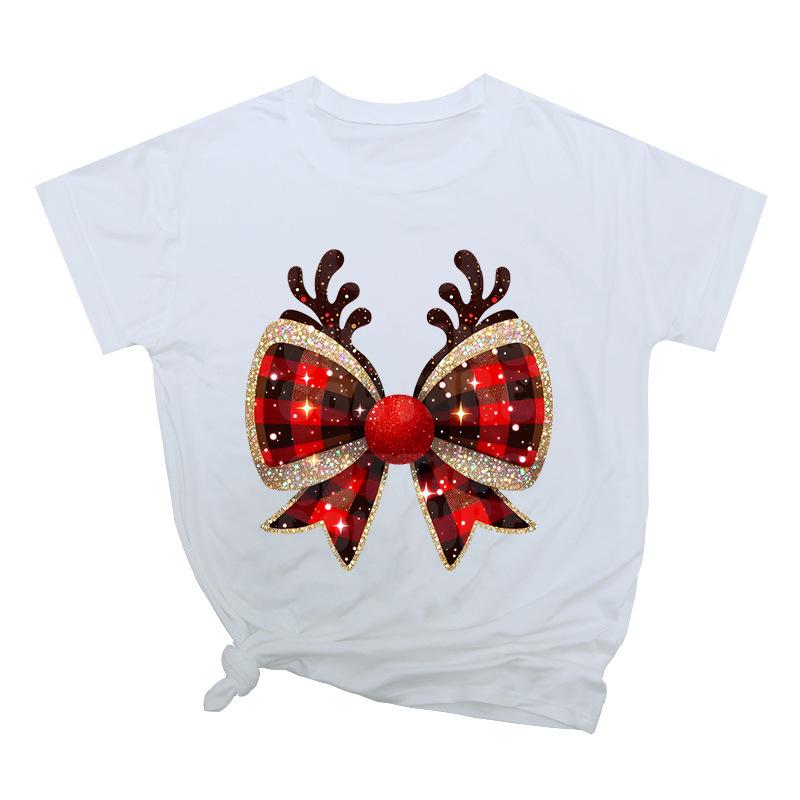 

Рождественский бант Креативный принт Модный хлопковый топ Повседневная спортивная одежда Свободные женские футболки Женские XXL