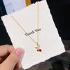 Korean Style Fresh Red Cherry Pendant Titanium Steel Zircon Clavicle Necklace Women Summer Versatile