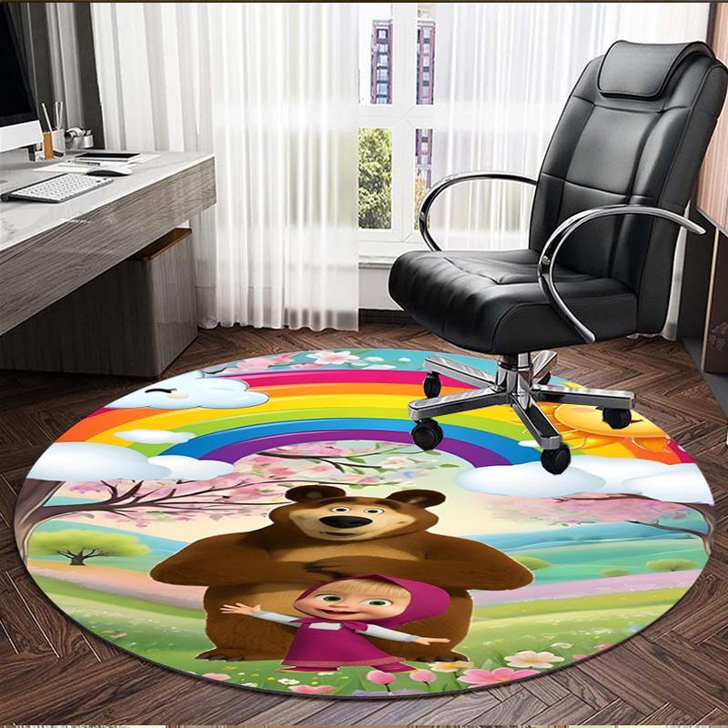 Masha and The Bear Print Round Rug, Washable Floor Carpet, For Entryway Dorm Laundry Room Office Study, Home Decor Birthday Christmas Gift