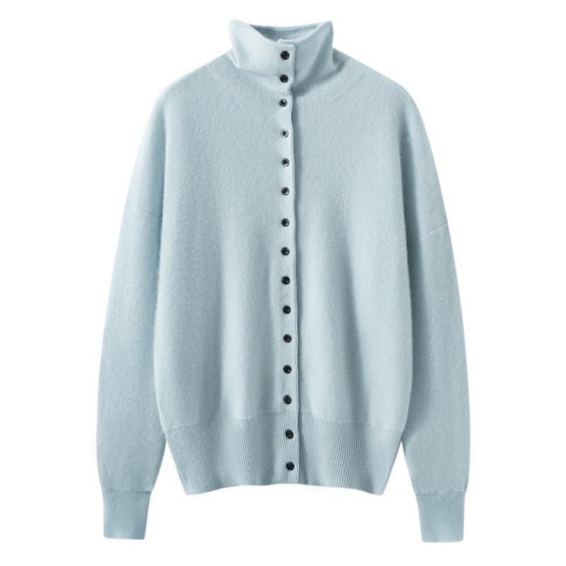 Women's High Neck Cashmere Cardigan - Autumn/Winter 2025 Gentle Style, Slimming, Short, Multi-Button Design