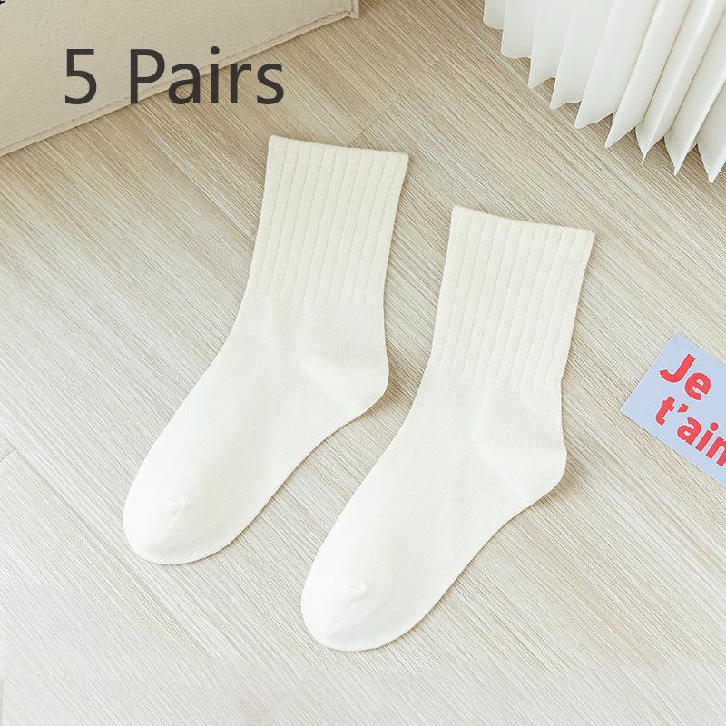 5 Pairs of Women's Summer Pure Color Cotton Thin Sports Tube Socks