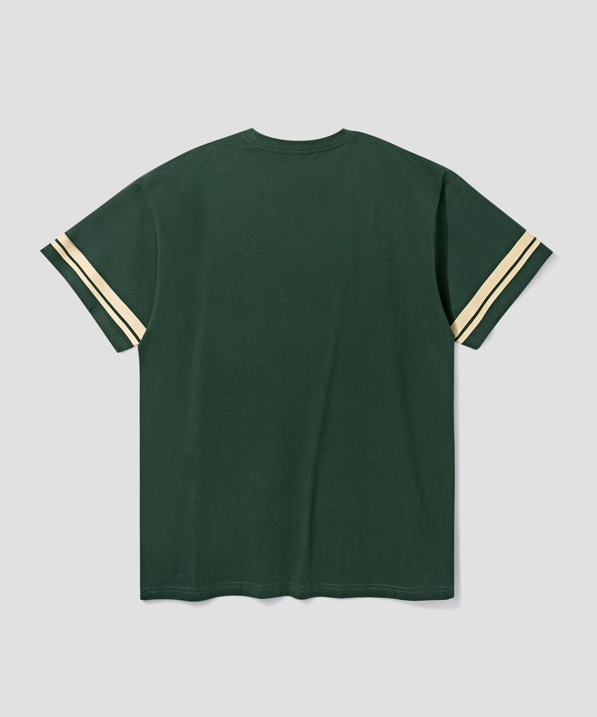 AGOD Übergroßes Vintage Rugby Kurzarm-T-Shirt [Tiefgrün]