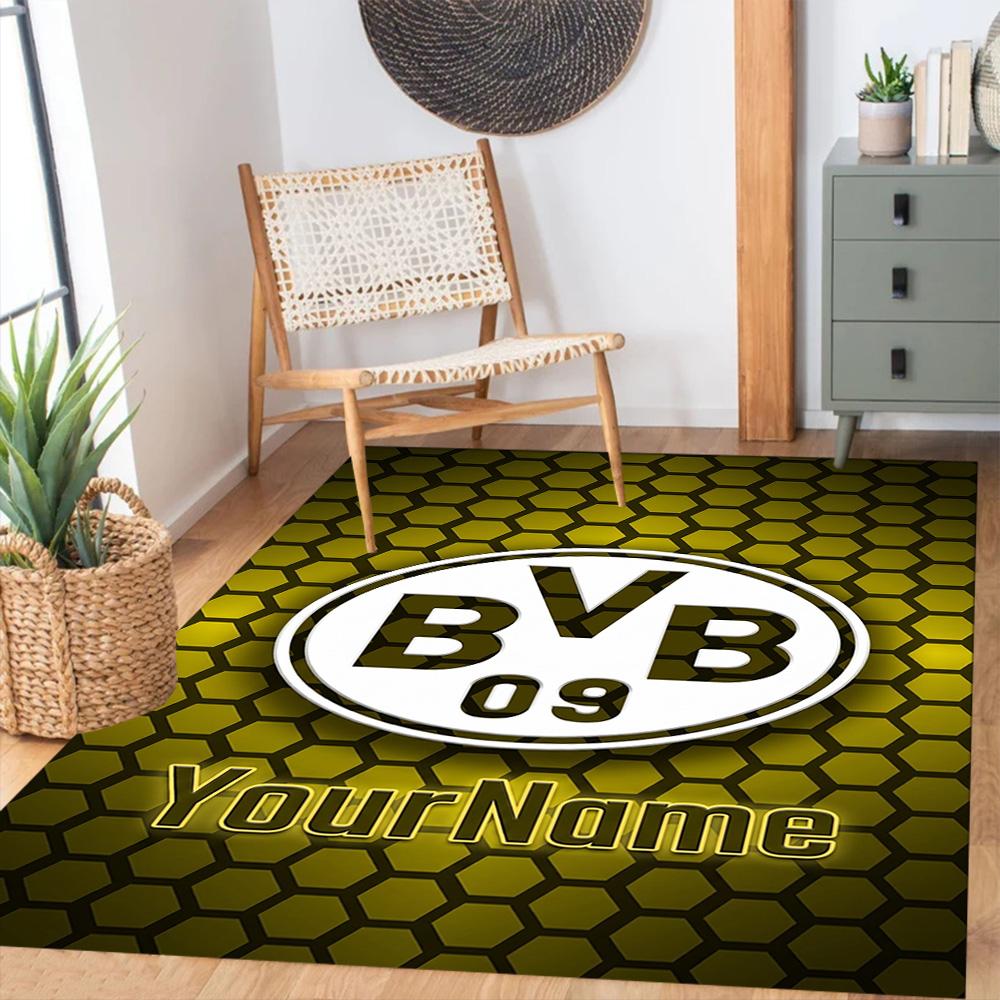 Borussia Dortmund Benutzerdefinierter Namens Teppich Design für Arbeitszimmer Spielzimmer Schlafsaal Spielzimmer Rutschfester Teppich Büro Heimdekoration