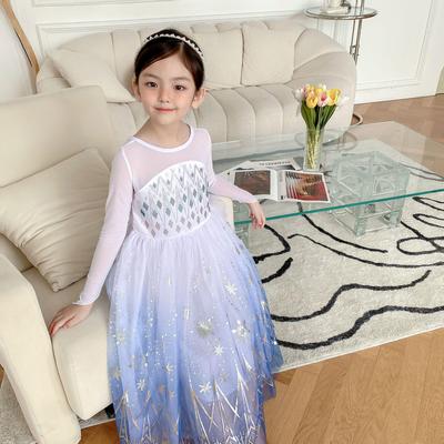 Conjunto de Vestido de Princesa de Manga Comprida Floco de Neve Elsa Congelada 2024 para Meninas - Proteção UV