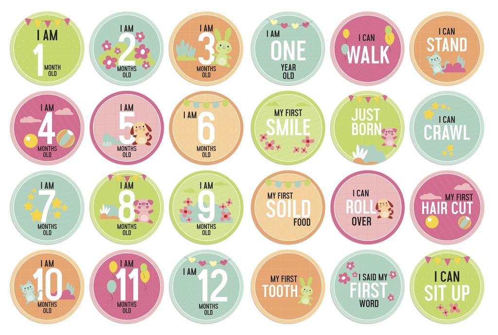Inkdotpot 12 Month Baby  Milestone  Sticker  Boy Girl-Monthly  Milestone  Round  Stickers 24 Count