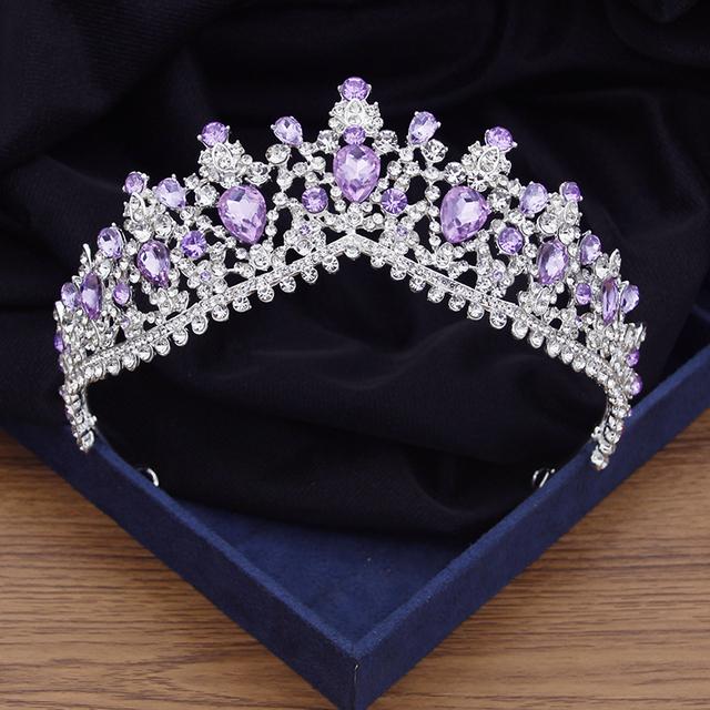 Baroque Purple Rhinestone Crystal Wedding Crown Silver Gold Colors Bridal Tiaras Party Prom Bride Headdress Hair Jewelry